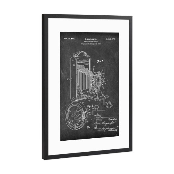 Poster mit Rahmen Schwarz (Metallic) "Vintage Kamera III (Tafel)" artboxONE - Reise,Film,Abstrakt,Schwarzweiß,Streetart