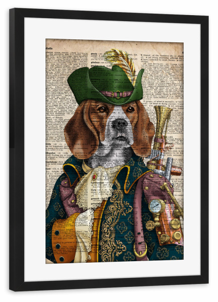 Poster mit Rahmen schwarz "Steampunk Hund" artboxONE - Tiere - Tier,Wörterbuch,Antik,Vintage,Steampunk,Wald,Viktorianisch,Hund