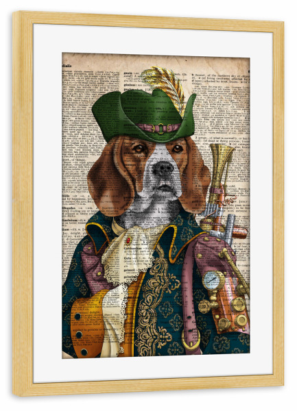 Poster mit Rahmen kiefer "Steampunk Hund" artboxONE - Tiere - Tier,Wörterbuch,Antik,Vintage,Steampunk,Wald,Viktorianisch,Hund