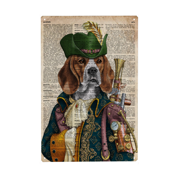 Metall Poster "Steampunk Hund" artboxONE - Tiere - Tier,Wörterbuch,Antik,Vintage,Steampunk,Wald,Viktorianisch,Hund - Blechschild