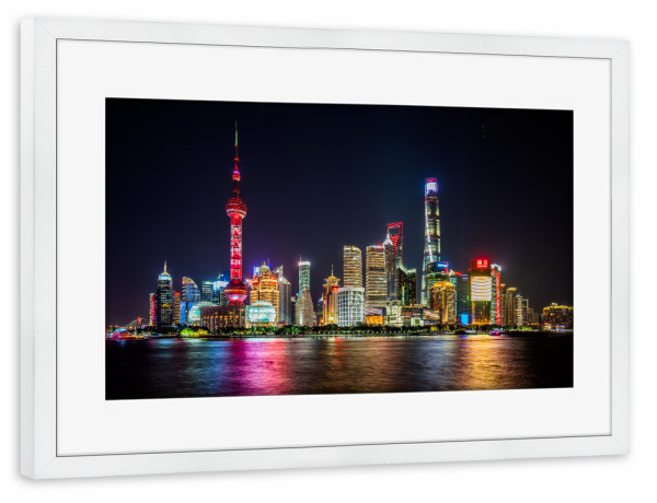 Poster mit Rahmen weiß "Shanghai - Skyline" artboxONE - Städte,Reise,Architektur,Reise / Asien,Reise / Länder,Städte / Shanghai
