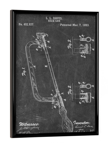 Poster mit schwarzem Rahmen "Bügelsäge Patent (Tafel)" artboxONE - Schwarzweiß,Für Papa