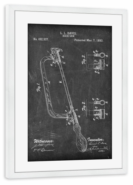 Poster mit Rahmen weiß "Bügelsäge Patent (Tafel)" artboxONE - Schwarzweiß,Für Papa