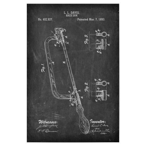 Poster "Bügelsäge Patent (Tafel)" artboxONE - Schwarzweiß,Für Papa - Zimmerei,Werkzeug,Patent,Retro,Entwurf,Technologie,Vater,Fachmann,Bügelsäge,Säge
