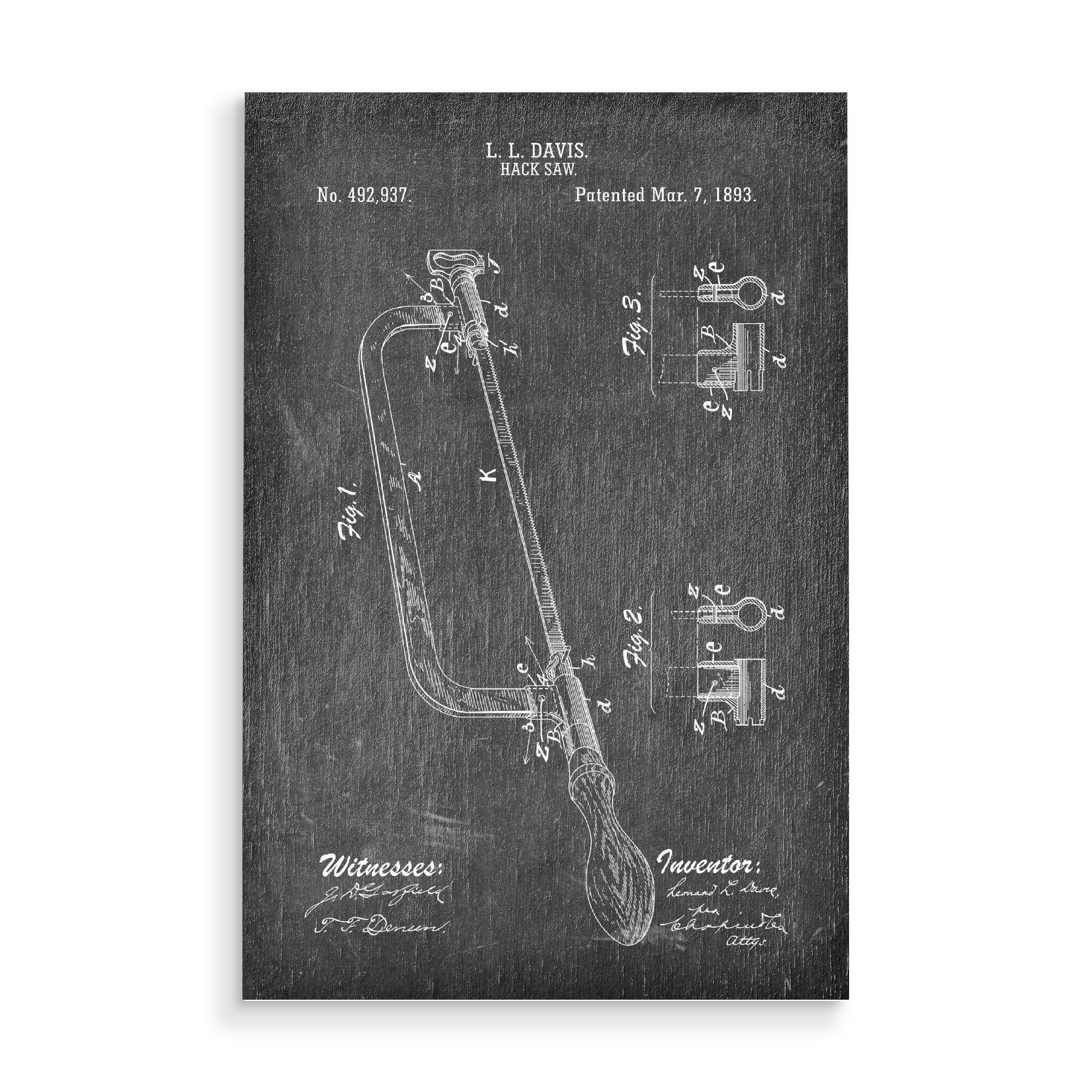 Holzbild "Bügelsäge Patent (Tafel)" artboxONE - Schwarzweiß,Für Papa