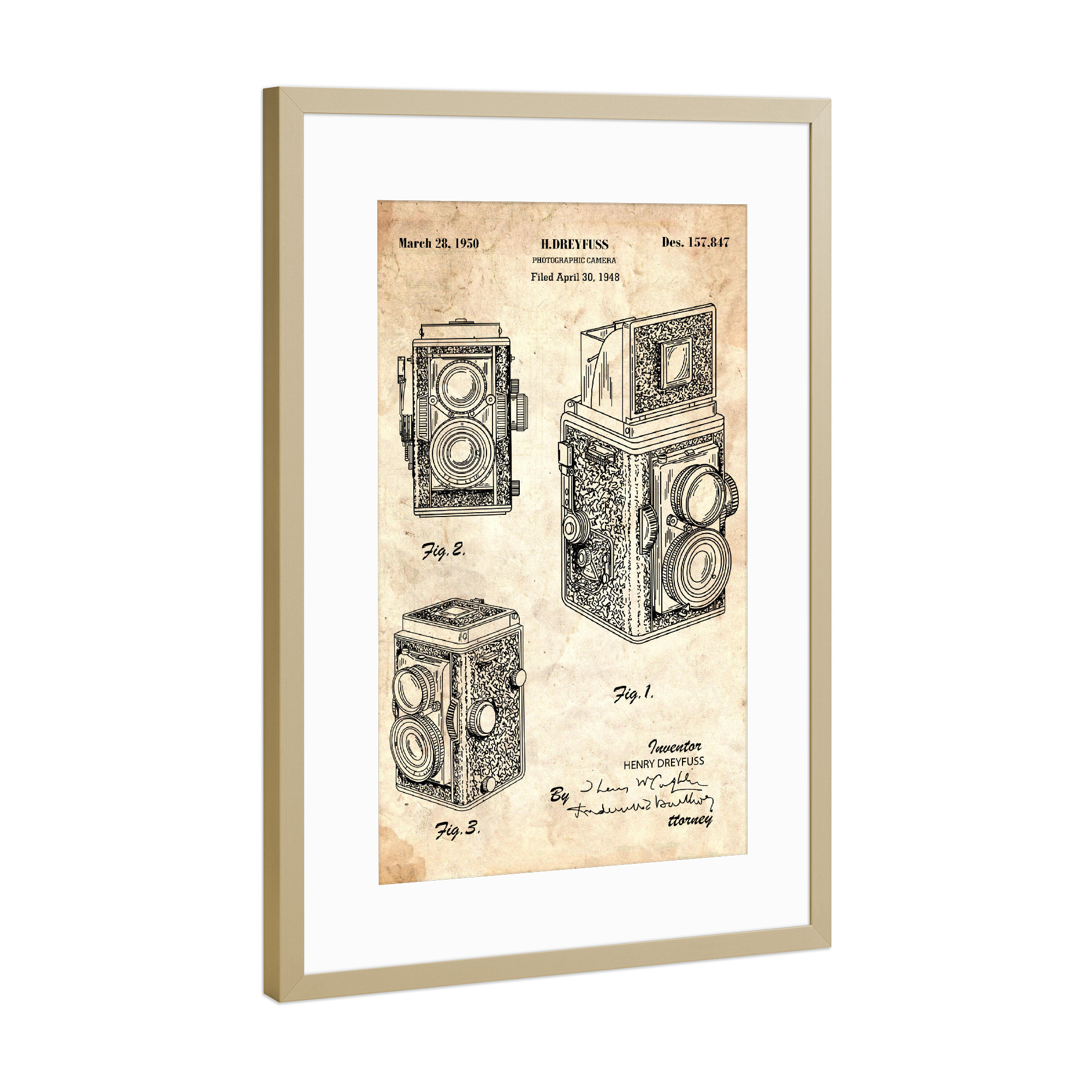 Poster mit Rahmen Gold "Retro Kamera III (Antik)" artboxONE - Reise,Film,Streetart