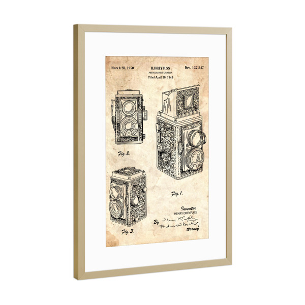 Poster mit Rahmen Gold "Retro Kamera III (Antik)" artboxONE - Reise,Film,Streetart