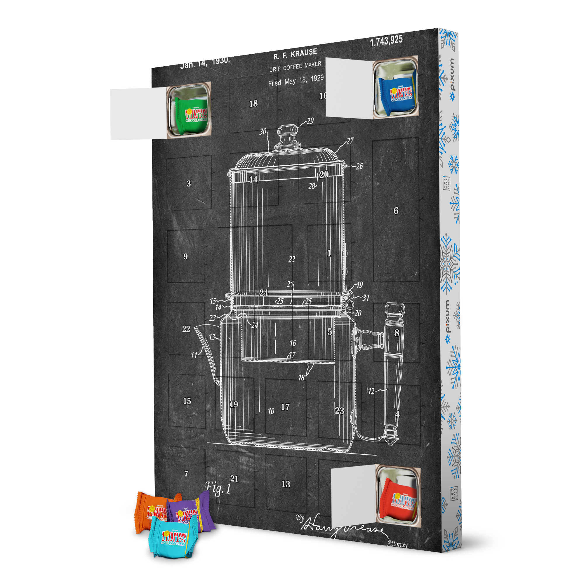 Adventskalender mit Tony's Chocolonely Filterkaffeemaschine (Tafel) artboxONE Adventskalender Essen & Trinken