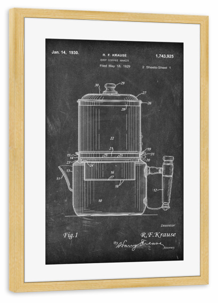 Poster mit Rahmen kiefer "Filterkaffeemaschine (Tafel)" artboxONE - Essen & Trinken,Schwarzweiß,Für Papa
