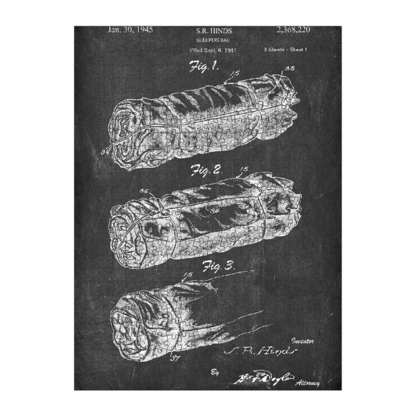 artboxONE Puzzle "Schlafsack Patet (Tafel)" artboxONE - Reise,Schwarzweiß - Reise,Travel,Entwurf,Blaupause,Retro,Vintage,Schlafsack,Camping,Zelt