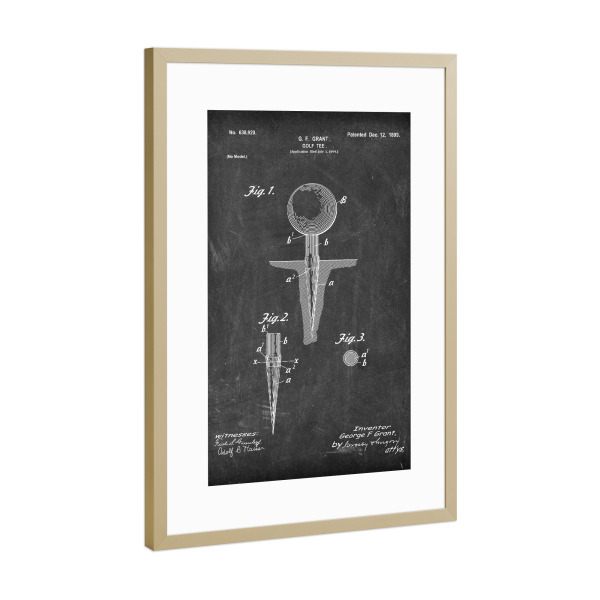 Poster mit Rahmen Gold "Golf patent (Tafel)" artboxONE - Schwarzweiß,Sport - Golfschläger,Patent,Golf,Vintage,Sport,Retro