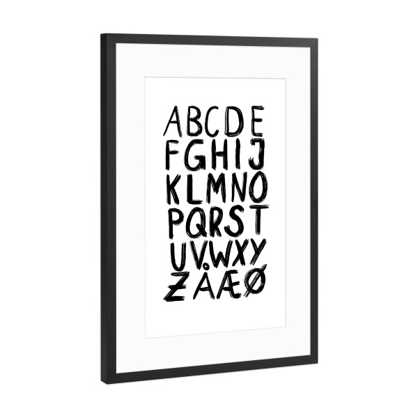 Poster mit Rahmen Schwarz (Metallic) "Alphabet Black" artboxONE - Schwarzweiß,Buchstaben - Alphabet,Letter,Schlicht,Skandinavisch,Minimalistisch