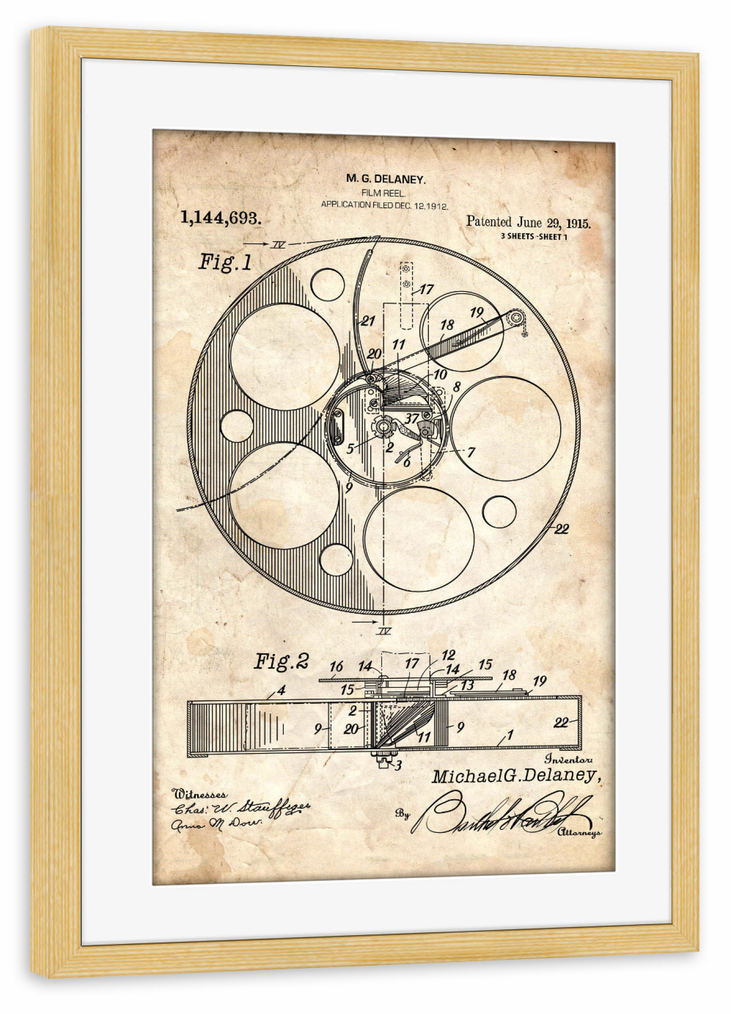 Poster mit Rahmen kiefer "Filmrolle Patent (Antik)" artboxONE - Film,Für Papa