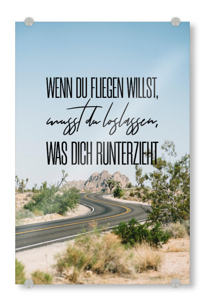 Acrylglasbild "Loslassen und Fliegen" artboxONE - Typografie,Menschen - Fliegen,Landscape,Quotes