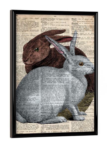 Poster mit schwarzem Rahmen "Kaninchen Paar" artboxONE - Tiere - Tier,Antik,Vintage,Hase,Wald,Paar,Liebe