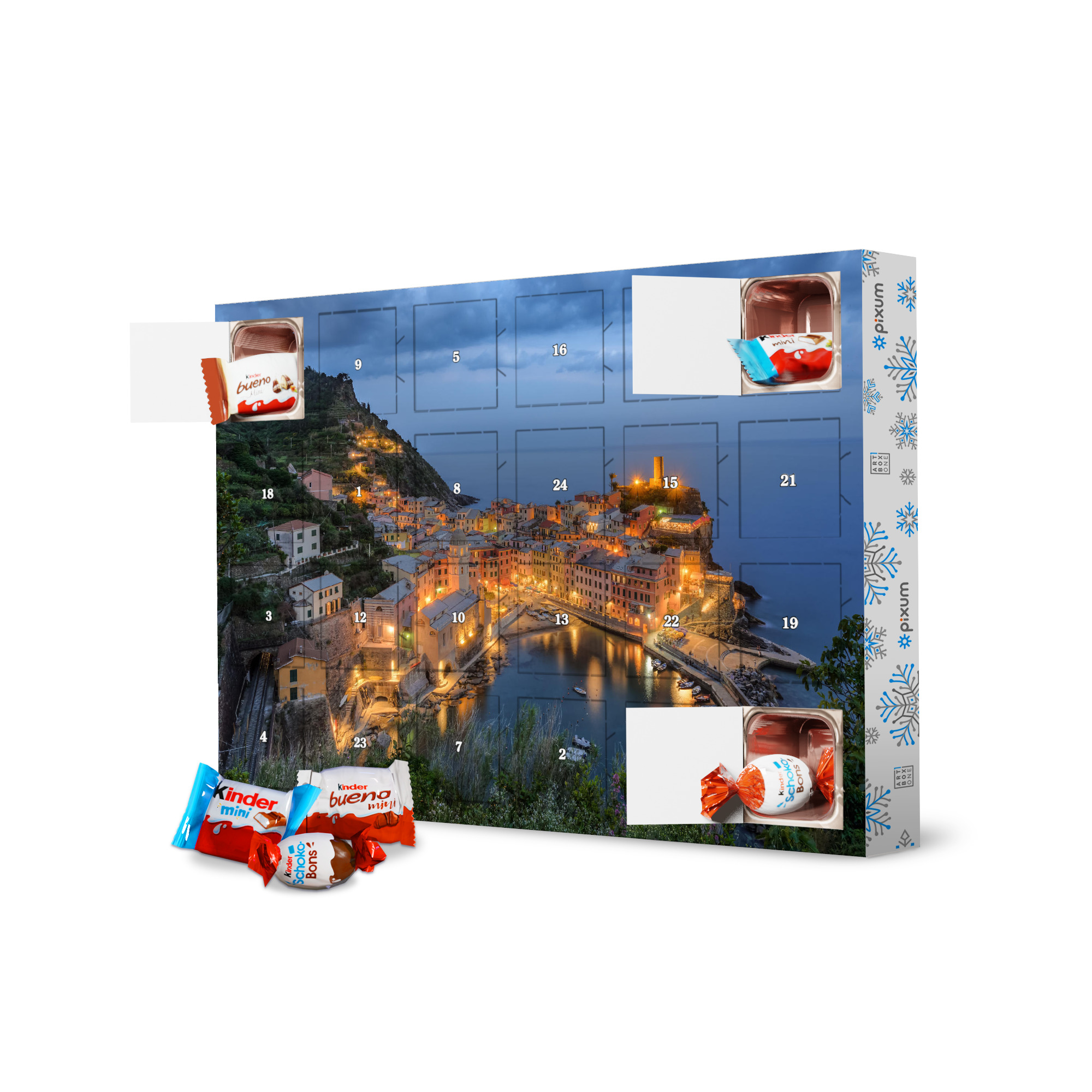 Adventskalender mit Produkten von Kinder Abends in Vernazza, Cinque Terre artboxONE Adventskalender Reise / Länder