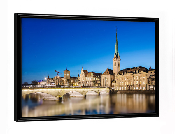 Poster mit schwarzem Rahmen "Münsterbrücke" artboxONE - Reise,Architektur,Städte / Zürich