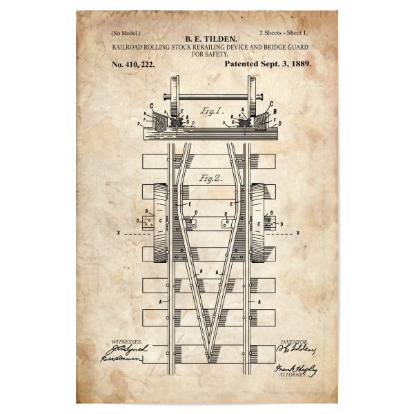 Poster "Eisenbahn Patent (Antik)" artboxONE - Reise,Für Papa - Zug,Lokomotive,Eisenbahn,Bahn,Patent,Entwurf,Transport,Reise,Travel,Blaupause