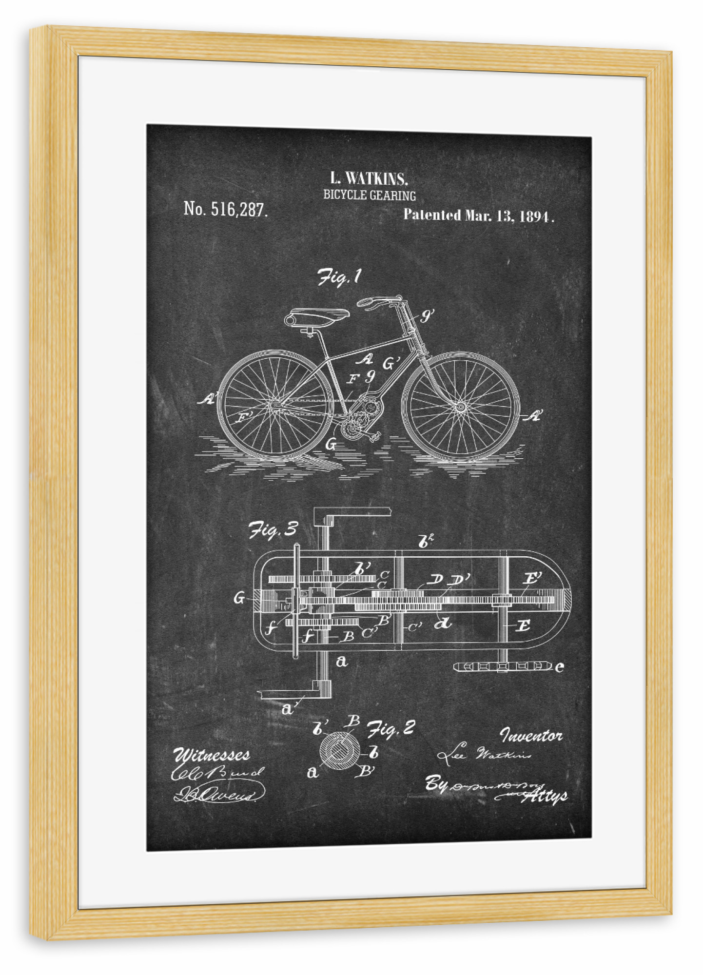 Poster mit Rahmen kiefer "Vintage Fahrrad VI (Tafel)" artboxONE - Reise,Schwarzweiß,Sport,Für Papa