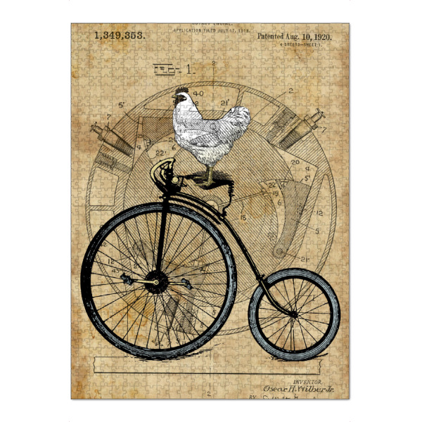 Puzzle Ravensburger "Hühnchen auf einem Fahrrad" artboxONE - Tiere - Hähnchen,Huhn,Fahrrad,Steampunk,Tier,Vogel - Bild hähnchen
