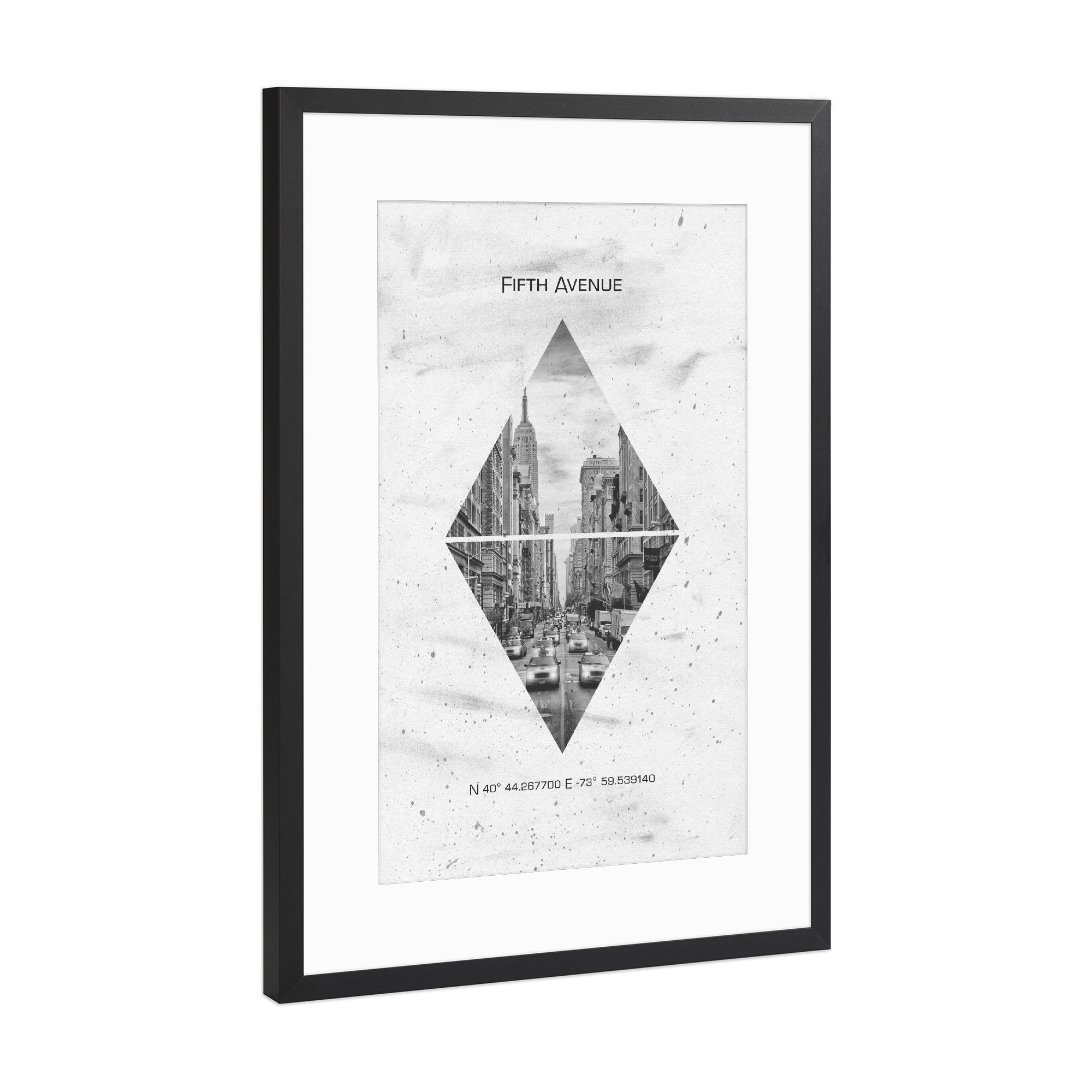 Poster mit Rahmen Schwarz (Metallic) "Koordinaten NYC Fifth Avenue" artboxONE - Städte / New York,Schwarzweiß - Manhattan,New york,Triangle,Beton