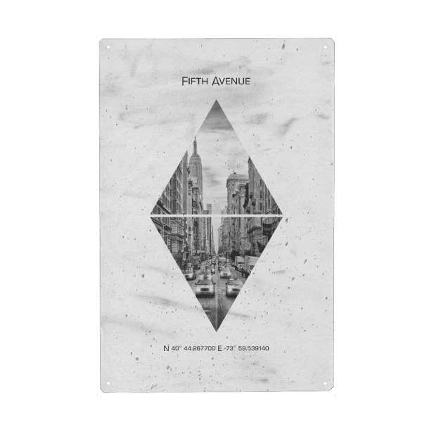 Holzbild "Koordinaten NYC Fifth Avenue" artboxONE - Städte / New York,Schwarzweiß - Manhattan,New york,Triangle,Beton