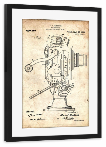 Poster mit Rahmen schwarz "Filmprojektor Patent (Antik)" artboxONE - Film,Für Papa