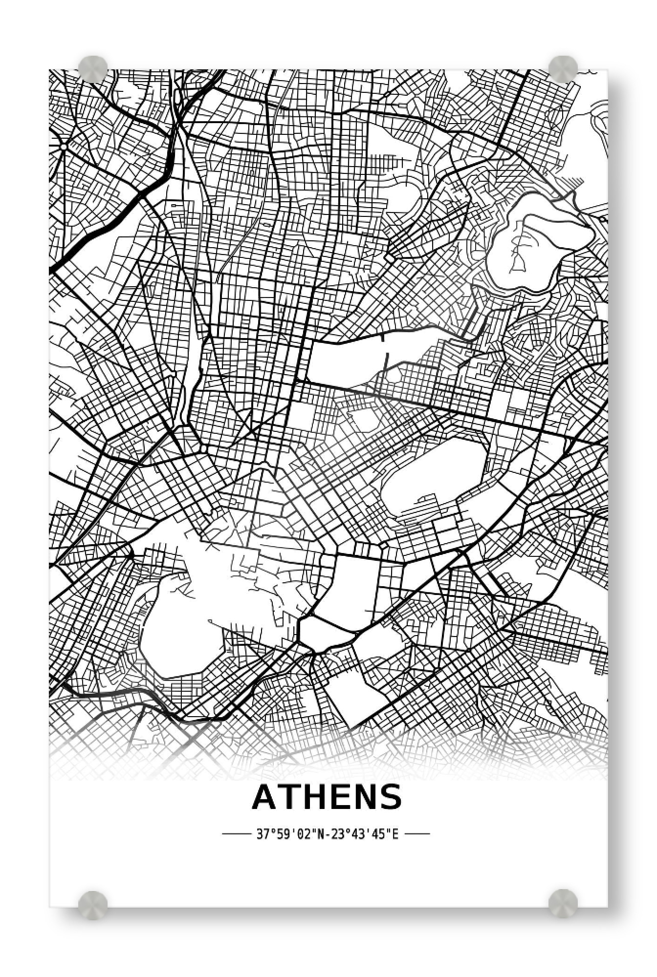 Acrylglasbild "Athens Retro Map" artboxONE - Städte,Schwarzweiß,Kartografie - Retro,Map,Athens,Greece,Ancient city