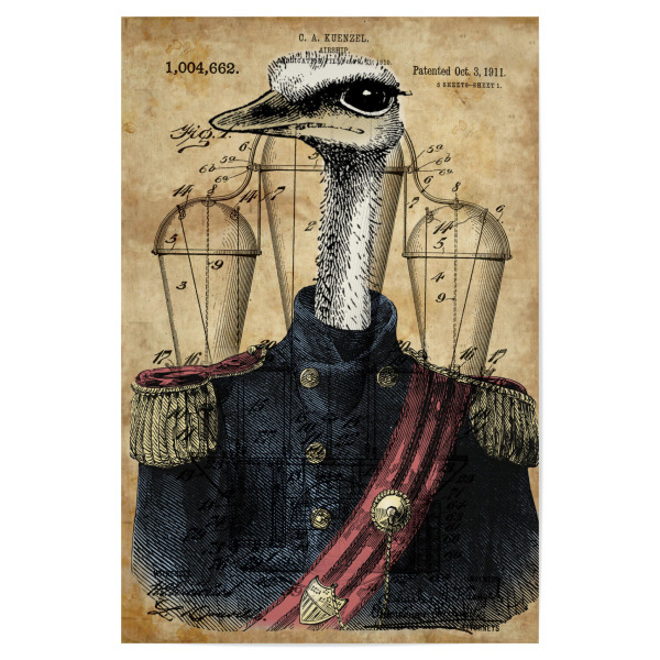 Poster "Steampunk Strauß in Uniform" artboxONE - Tiere - Strauß,Vogel,Tier,Uniform,Soldat,Antik,Vintage,Armee,Marine,Steampunk