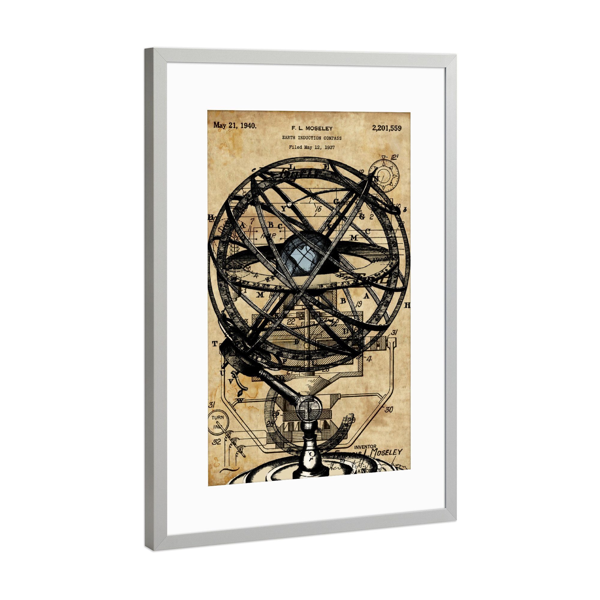 Poster mit Rahmen Silber "Steampunk Armillarkugel" artboxONE - Reise - Armillarkugel,Antikes,Antikes papier,Globus,Steampunk