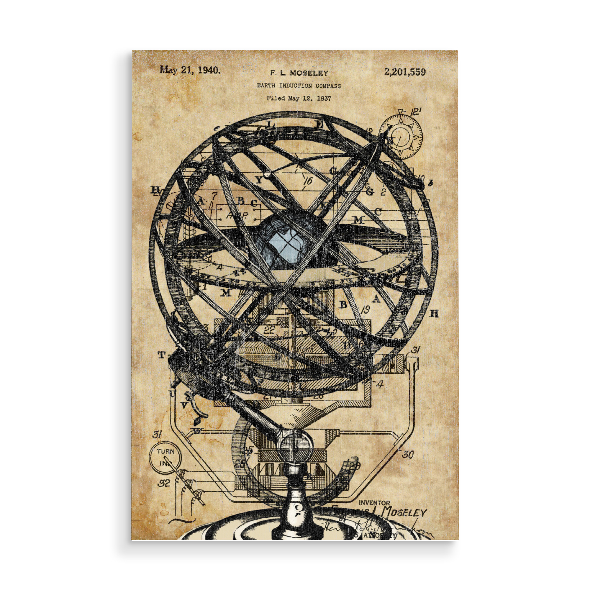 Holzbild "Steampunk Armillarkugel" artboxONE - Reise - Armillarkugel,Antikes,Antikes papier,Globus,Steampunk