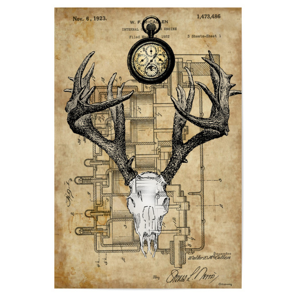 Poster 30x20 cm "Rehschädel" artboxONE - Tiere - Rehschädel,Schädel,Hirsch,Anatomie,Steampunk,Reh,Seltsam,Goth