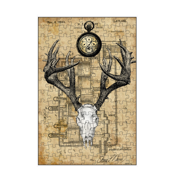 artboxONE Puzzle "Rehschädel" artboxONE - Tiere - Rehschädel,Schädel,Hirsch,Anatomie,Steampunk,Reh,Seltsam,Goth - Bild rehschädel