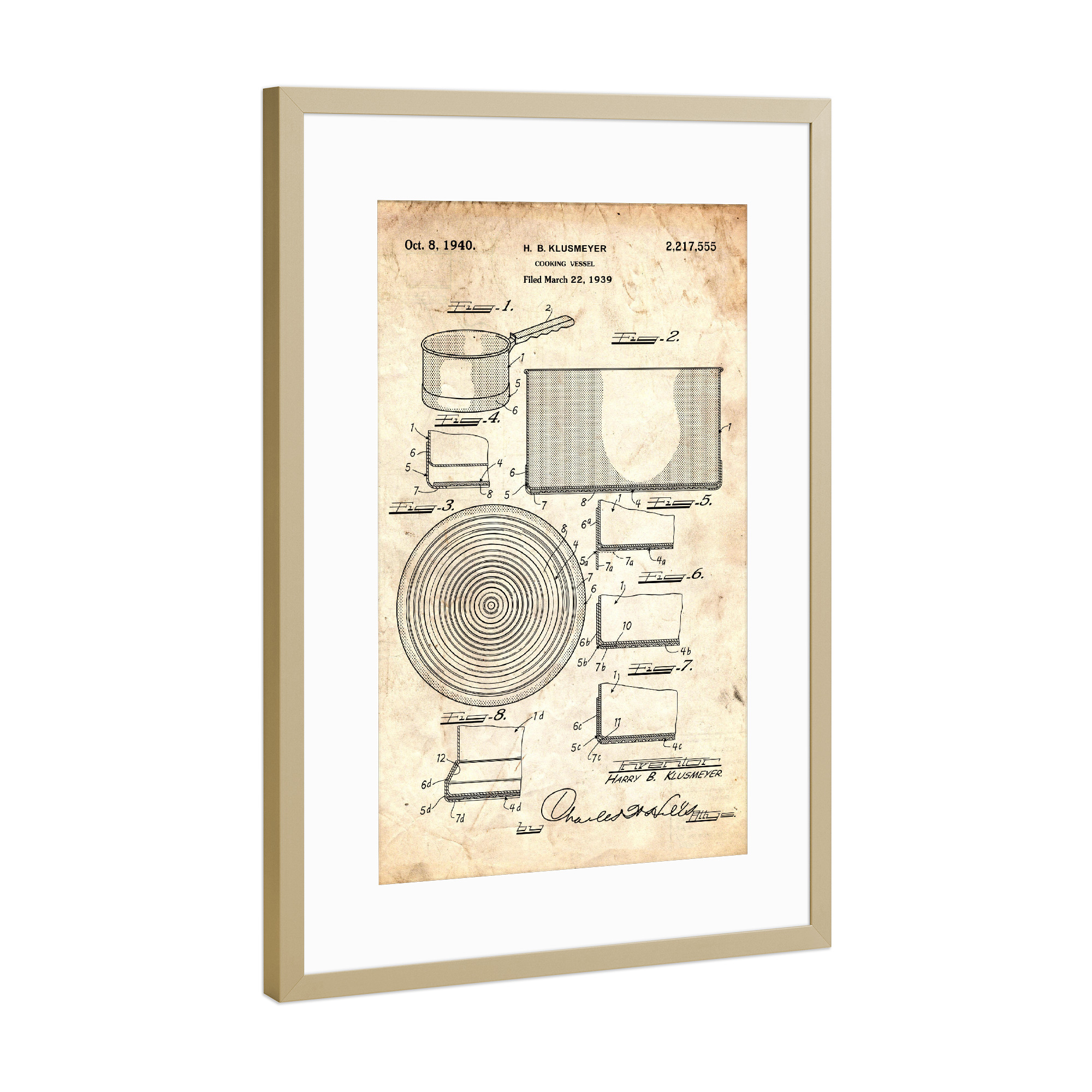 Poster mit Rahmen Gold "Kochtopf Patent (Antik)" artboxONE - Essen & Trinken - Küche,Kochen,Koch,Vintage,Patent,Kochtopf,Restaurant