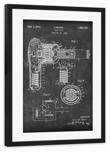 Poster mit Rahmen schwarz "Haartrockner Patent (Tafel)" artboxONE - Abstrakt,Schwarzweiß