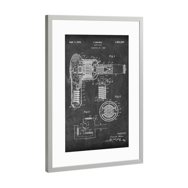 Poster mit Rahmen Silber "Haartrockner Patent (Tafel)" artboxONE - Abstrakt,Schwarzweiß