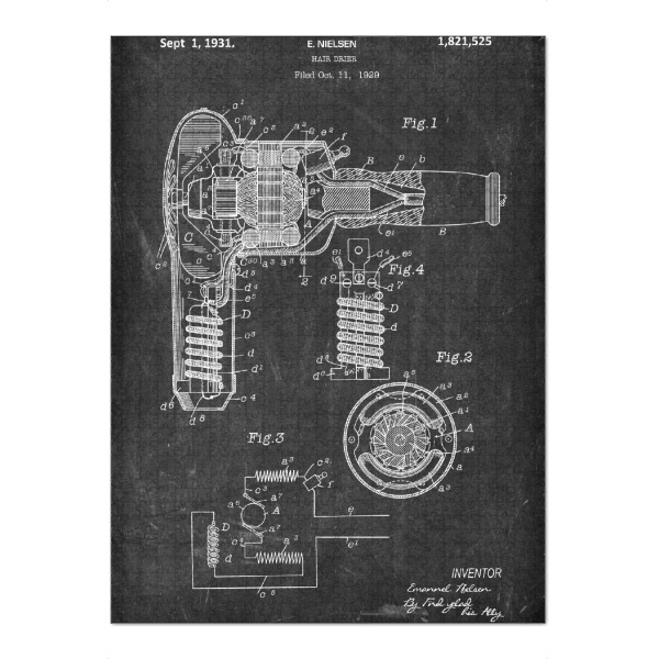 Puzzle Ravensburger "Haartrockner Patent (Tafel)" artboxONE - Abstrakt,Schwarzweiß