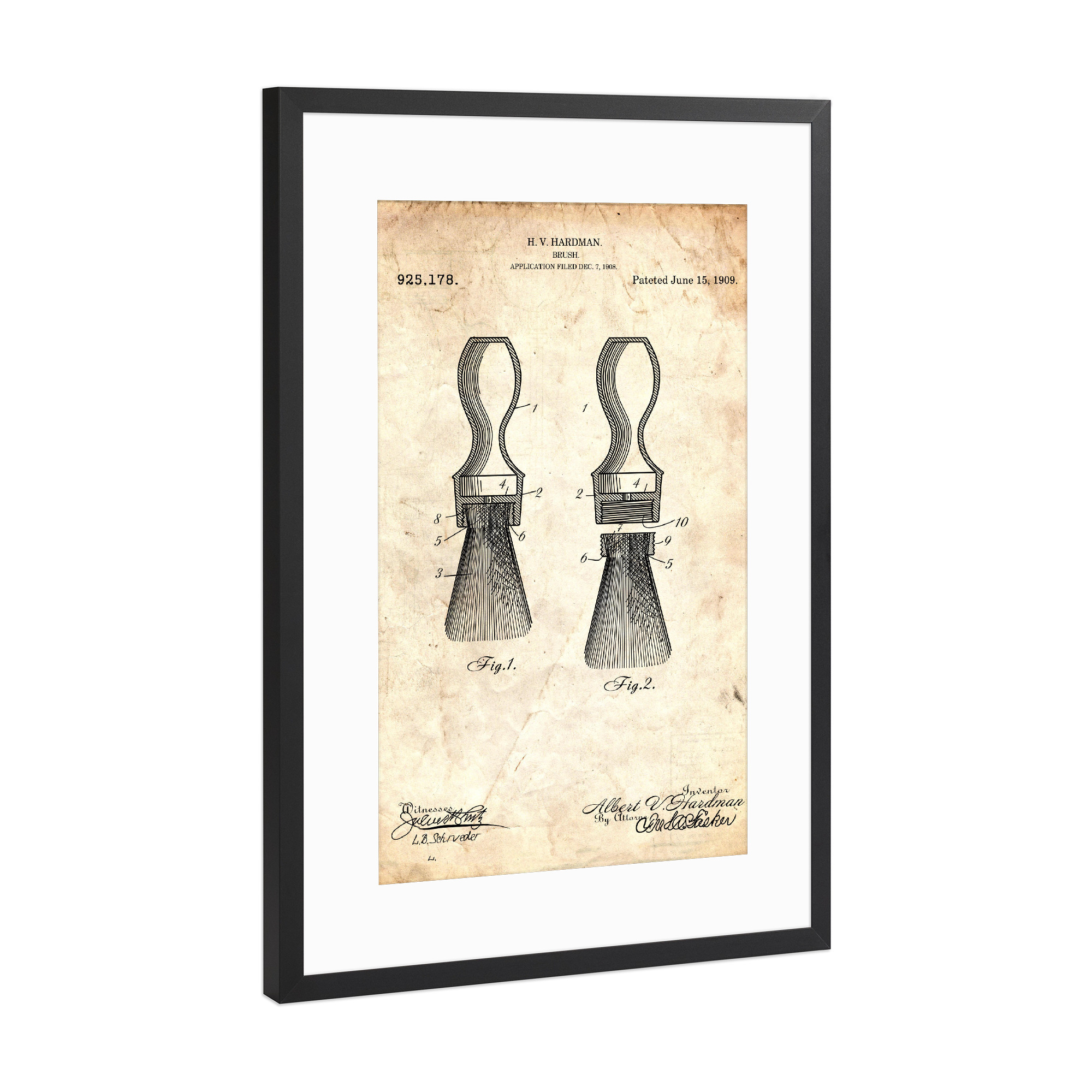 Poster mit Rahmen Schwarz (Metallic) "Rasierpinsel Patent (Antik)" artboxONE - Fashion,Streetart