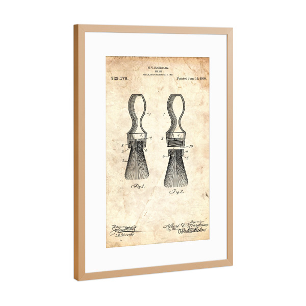 Poster mit Rahmen Kupfer "Rasierpinsel Patent (Antik)" artboxONE - Fashion,Streetart