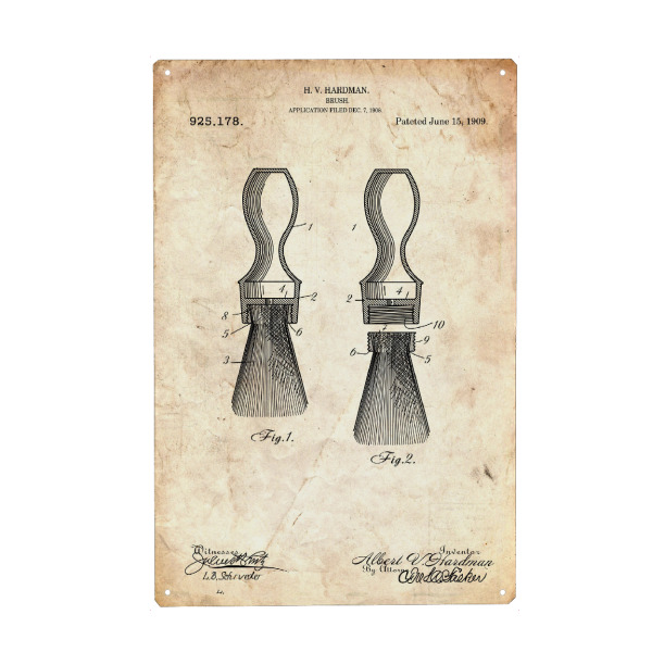 Holzbild "Rasierpinsel Patent (Antik)" artboxONE - Fashion,Streetart - Rasierpinsel,Barbier,Barber,Herrenfriseur,Patent,Retro,Haar,Rasieren