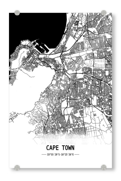 Acrylglasbild "Cape Town Retro Map" artboxONE - Städte,Schwarzweiß,Städte / Weitere,Kartografie - Retro,Map,Cape town,Africa