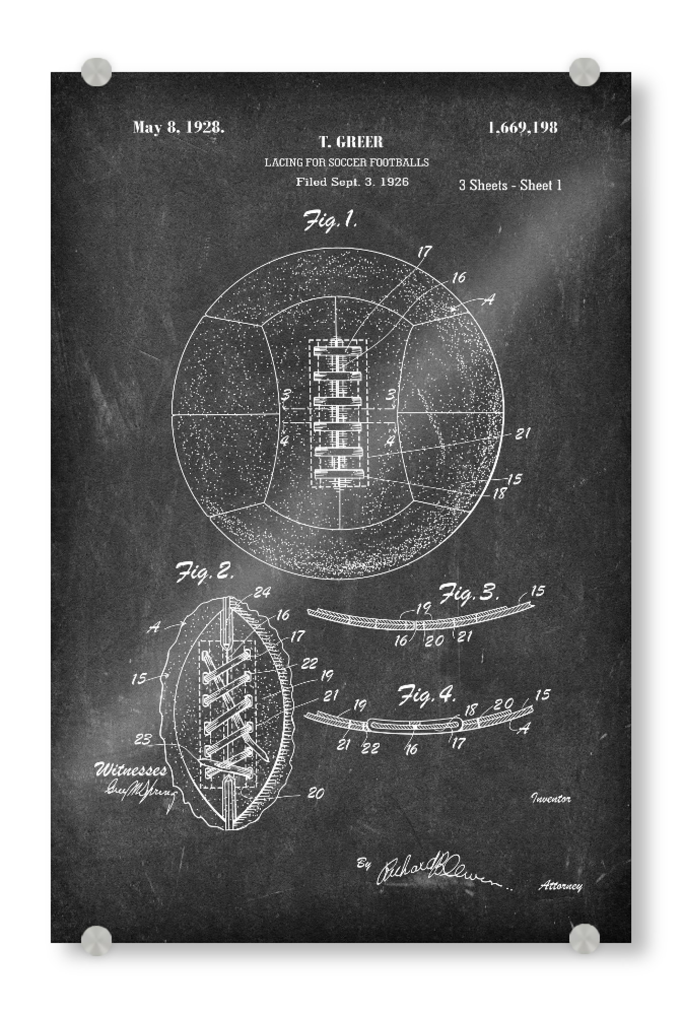 Acrylglasbild "Fußball patent (Tafel)" artboxONE - Schwarzweiß,Sport,Sport / Fußball - Patent,Vintage,Retro,Sport,Fußball,Football,Entwurf,Blaupause