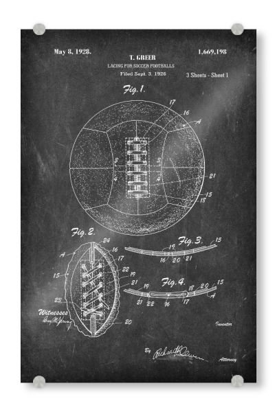 Acrylglasbild "Fußball patent (Tafel)" artboxONE - Schwarzweiß,Sport,Sport / Fußball - Patent,Vintage,Retro,Sport,Fußball,Football,Entwurf,Blaupause
