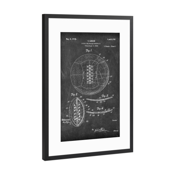 Poster mit Rahmen Schwarz (Metallic) "Fußball patent (Tafel)" artboxONE - Schwarzweiß,Sport,Sport / Fußball