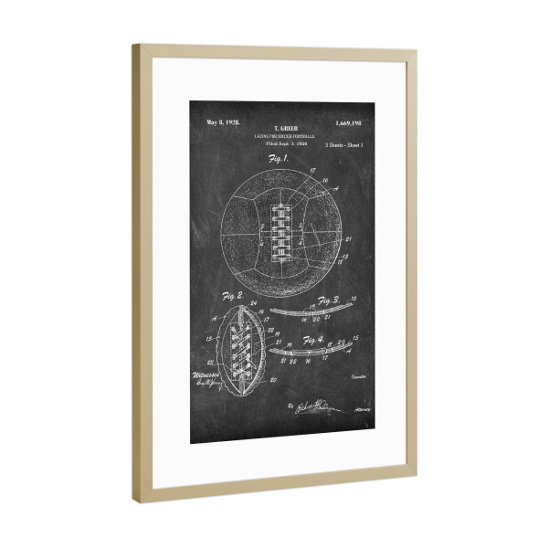 Poster mit Rahmen Gold "Fußball patent (Tafel)" artboxONE - Schwarzweiß,Sport,Sport / Fußball