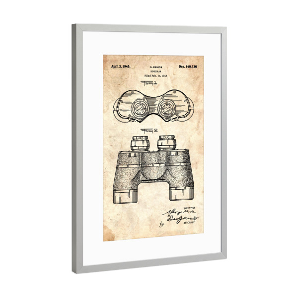 Poster mit Rahmen Silber "Fernglas Entwurf (Antik)" artboxONE - Reise,Reise / Strand und Meer