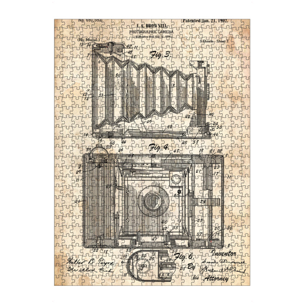Puzzle Ravensburger "Retro Kamera Patent III (Antik)" artboxONE - Reise,Film,Streetart - Fotoapparat,Kamera,Retro,Foto,Fotografie,Patent,Vintage