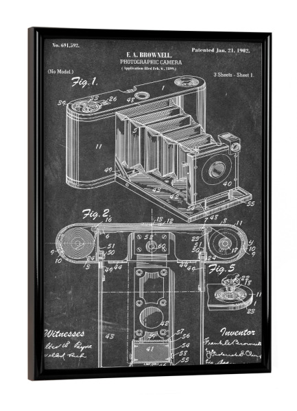 Poster mit schwarzem Rahmen "Retro Kamera Patent II (Tafel)" artboxONE - Film,Schwarzweiß,Für Papa