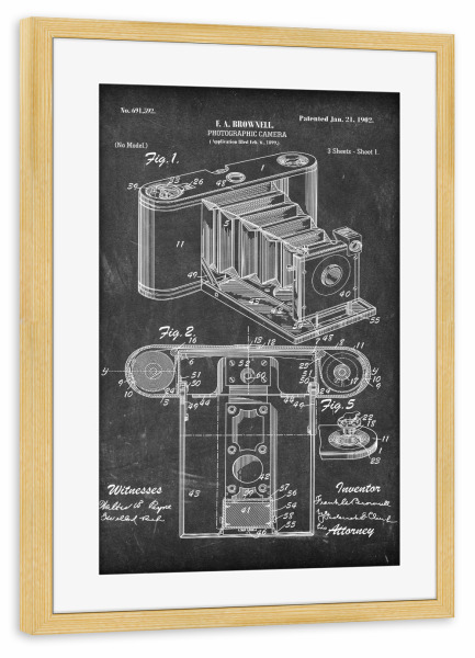 Poster mit Rahmen kiefer "Retro Kamera Patent II (Tafel)" artboxONE - Film,Schwarzweiß,Für Papa