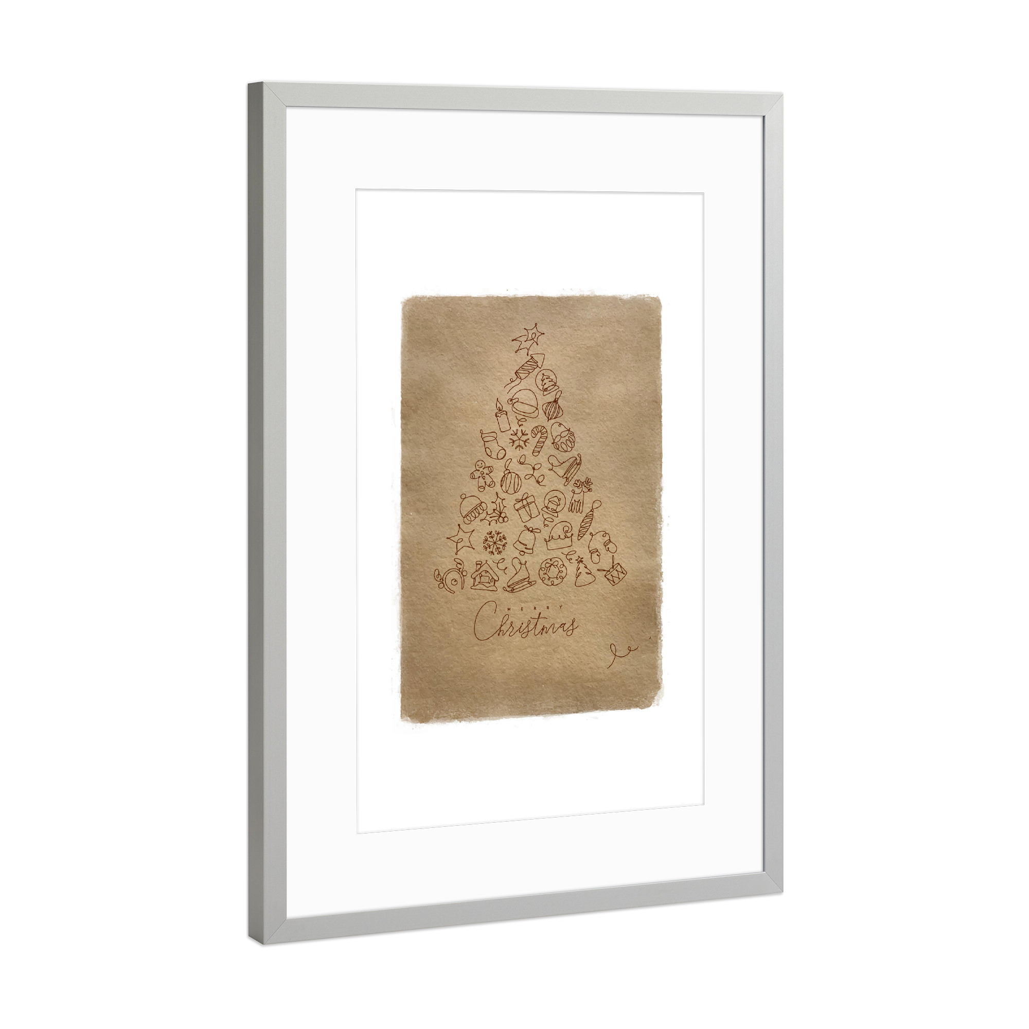 Poster mit Rahmen Silber "Pen line christmas tree craft" artboxONE - Weihnachten